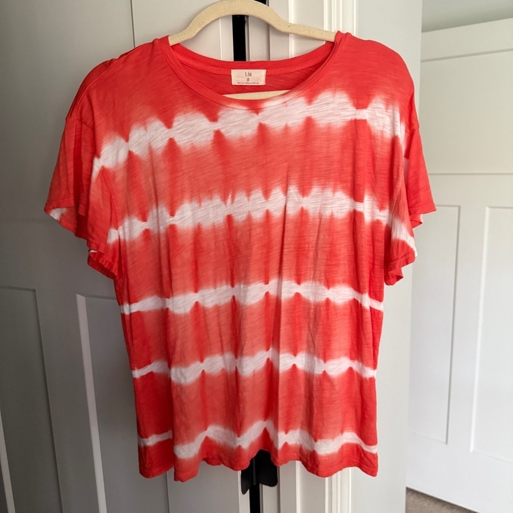 T.la‎ Anthropologie orange white tie dye oversized short sleeve t-shirt